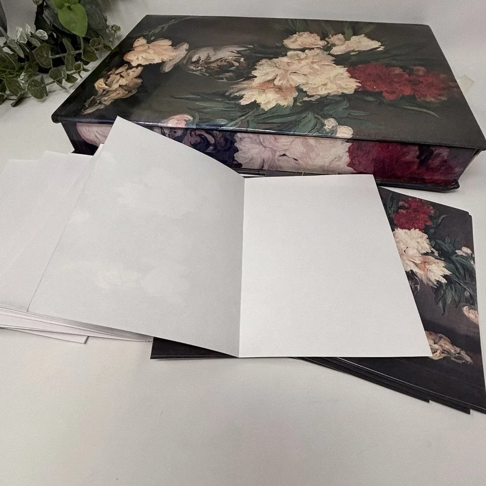 Vintage Manet Vase with Peonies Stationery Box Set Writing Paper Desk Organizer